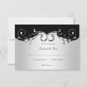 3,5x5 Élégant Réponse RSVP Noir et Argent