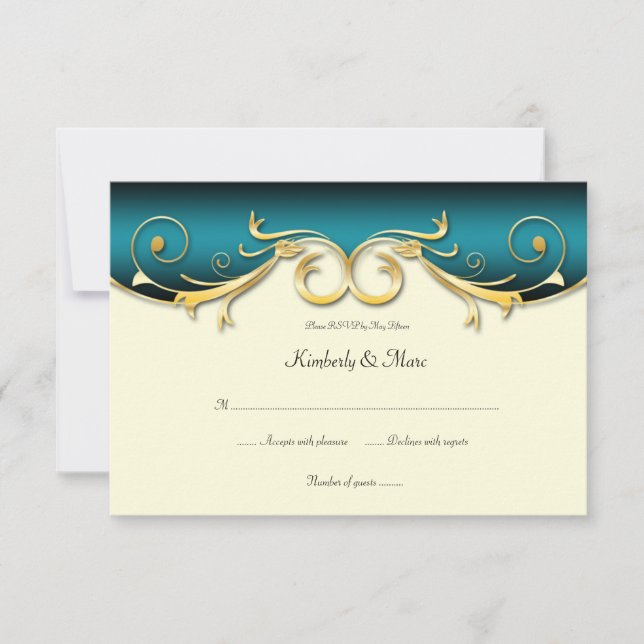 3,5x5 Elegant Turquoise Gold RSVP (Devant)