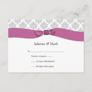 3,5x5 Gray blanc Damask Pink Ribbon Jewel RSVP