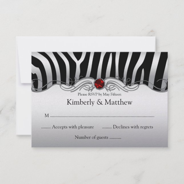 3,5x5 Noir Argent Zèbre Rouge Joyau RSVP (Devant)