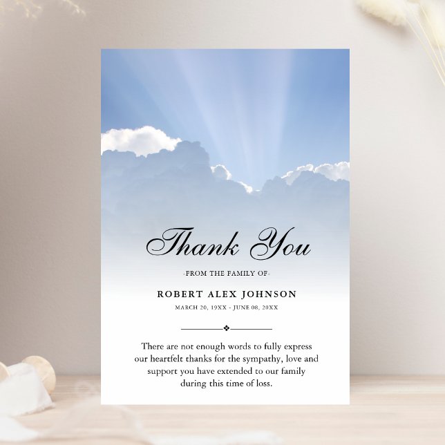 3.5x5 nuages de Merci Sympathie de photo funéraire (Sympathy Thank You Card)