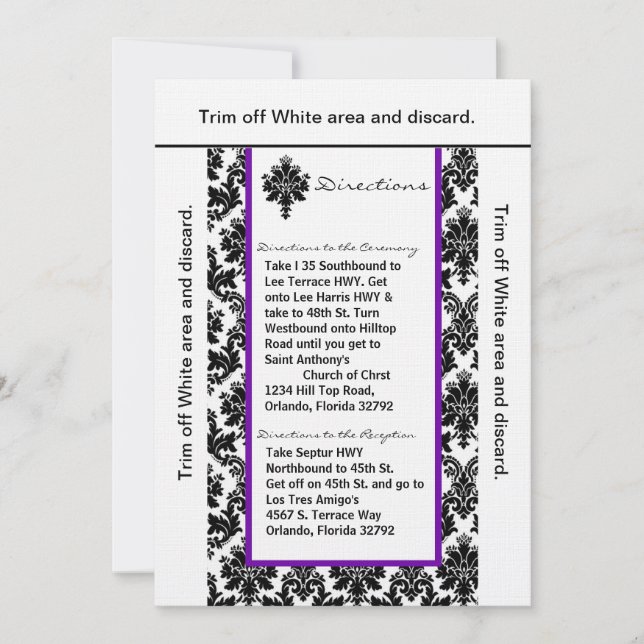 3.5x6 Carte de direction Black Purp Damask (Devant)