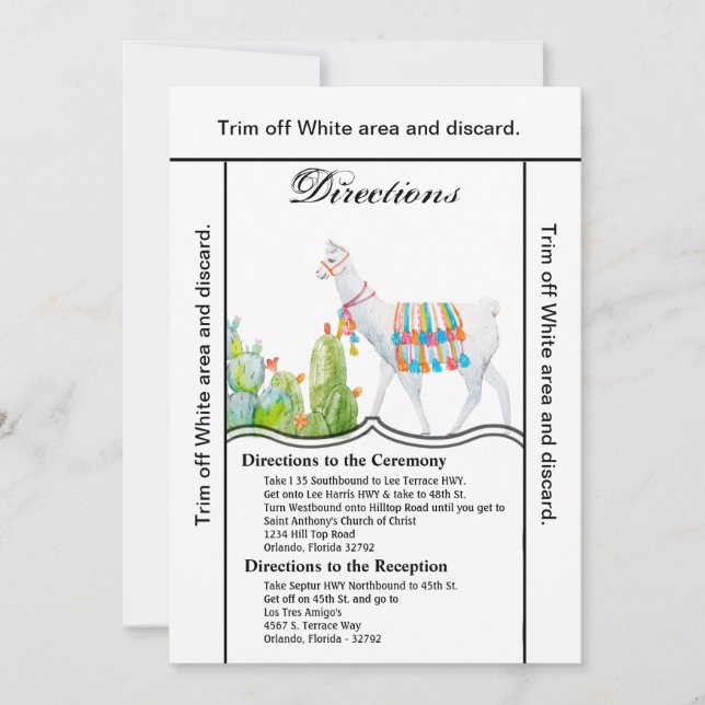 3.5x6 Carte de direction Boho Llama Cactus Bohème  (Devant)