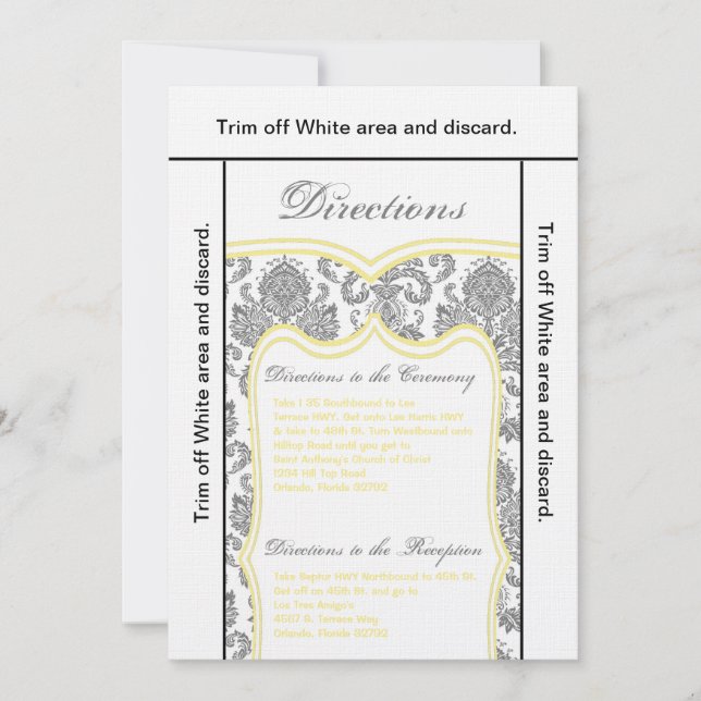 3,5x6 Carte de direction Gray Yello Damask (Devant)