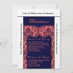 3.5x6 Carte de direction Marine Blue Coral Damask