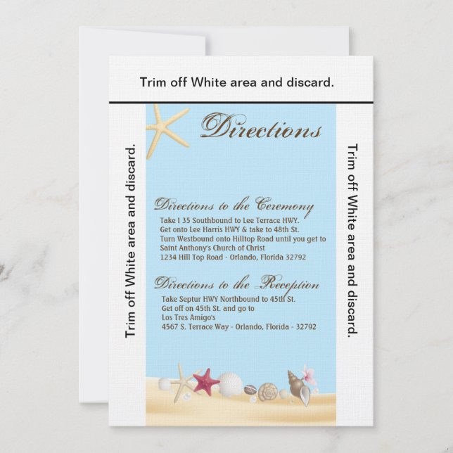 3.5x6 Directions Carte Sea Shells Beach Sand Ocean (Devant)