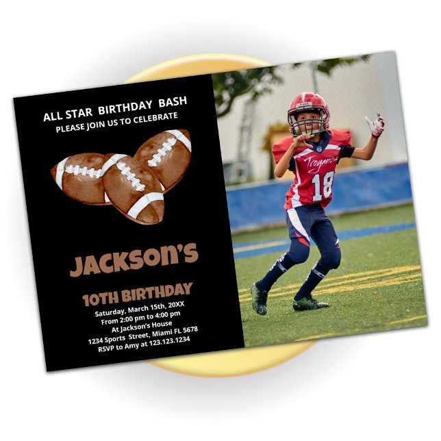 3 Black Brown Football Anniversaire Invitations ph (Créateur téléchargé)