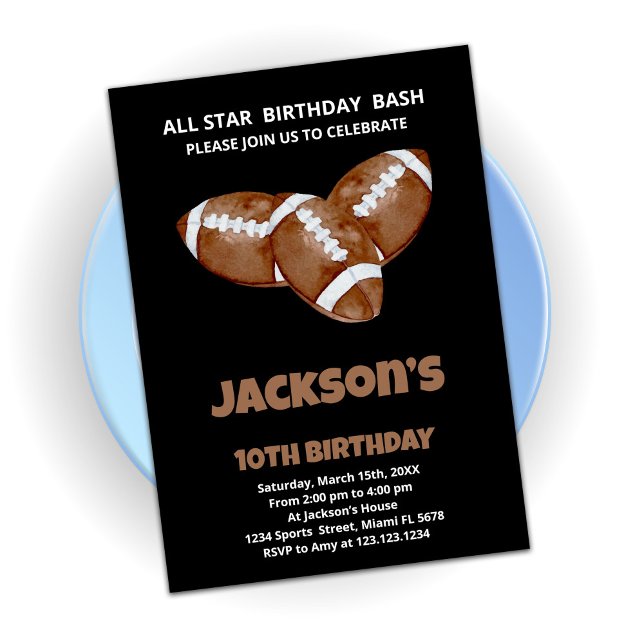 3 Black Brown Football Invitations d'anniversaire (Créateur téléchargé)