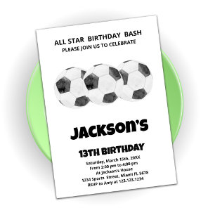 3 Black White Soccer Invitations Anniversaire