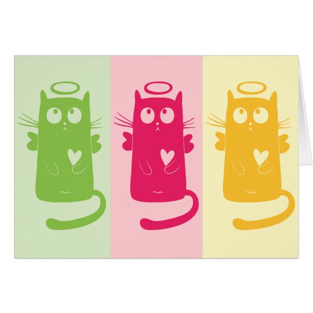 3 Cartes de notes blanches de chats angéliques (Devant Horizontal)