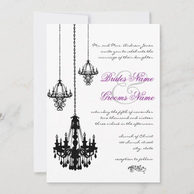 3 Chandeliers noirs Invitations de mariage (Devant)