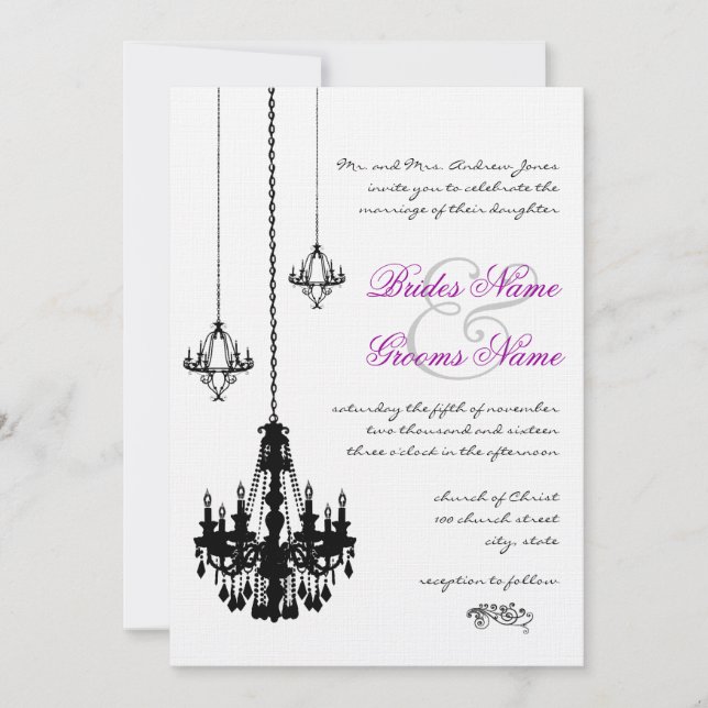 3 Chandeliers noirs Invitations de mariage (Devant)