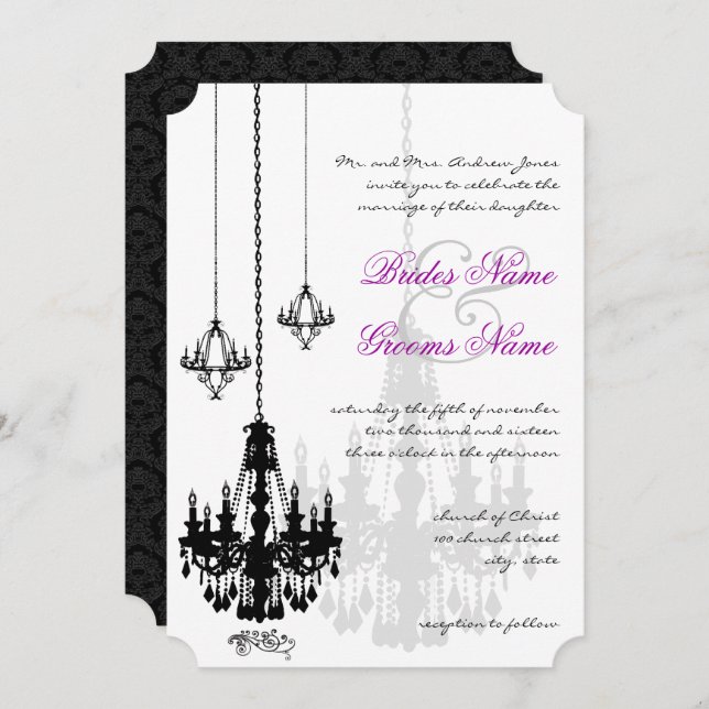 3 Chandeliers Noirs Ombres Mariages Invitations (Devant / Derrière)