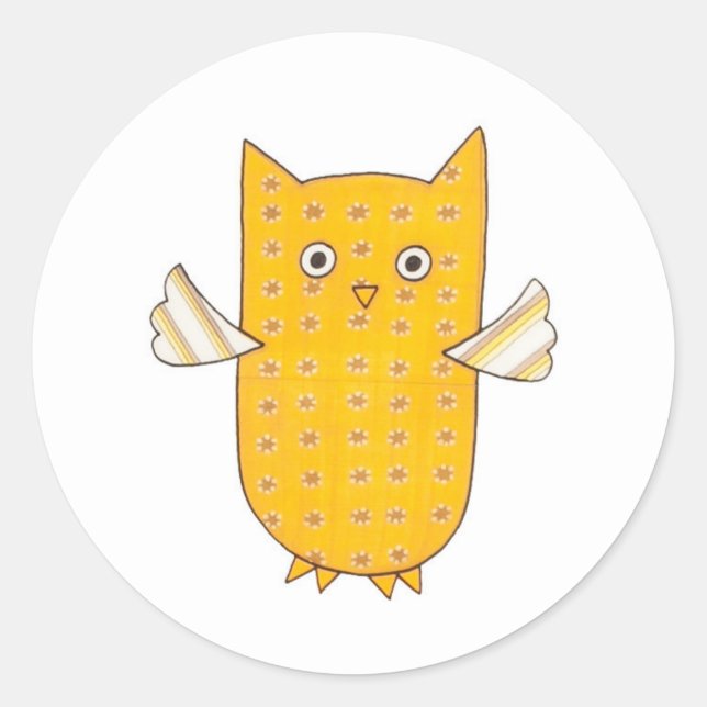 3 Chouettes Jaunes Volant Classic Sticker Rond (Devant)