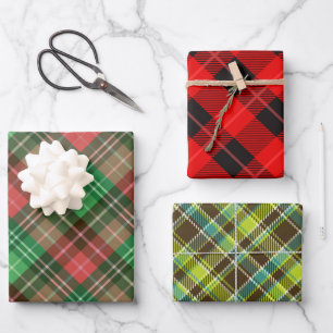 3 couleurs plaid motif feuilles de papier d'emball