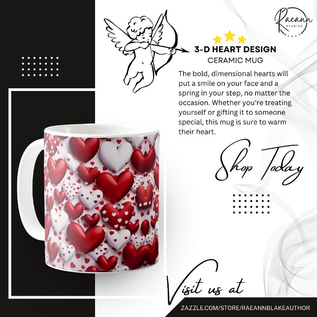 3-D Valentine Coeur Design Céramique Mug (Créateur téléchargé)