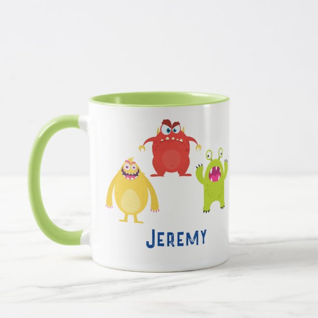 3 Drôle Monstres Cartoon, Nom De L'Enfant Vs 2 Mug (Gauche)