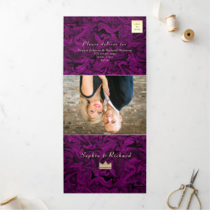 3 en 1 Mariage photo violet triple invitation