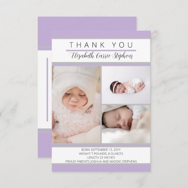 3 Faire-part de naissance de Baby shower de lavand (Devant / Derrière)