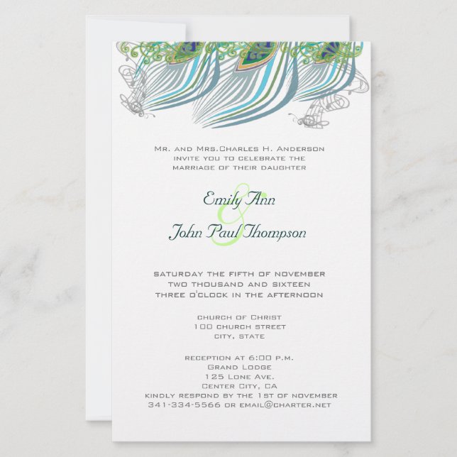 3 Feather Vintage Peacock Wedding (Devant)