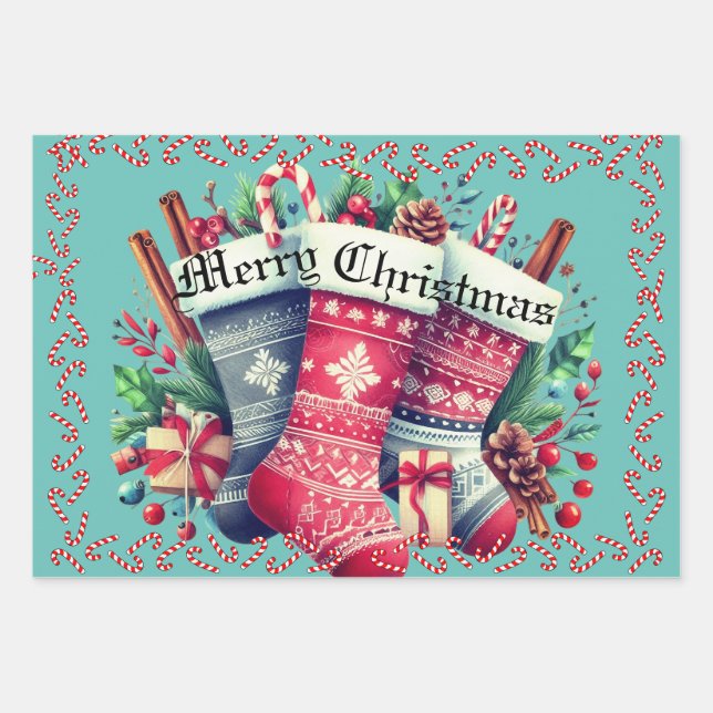 3 feuilles de papier cadeau de Noël thèmes différe (Devant)