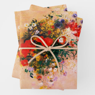 3 feuilles de papier d'enveloppement de fleurs Vin