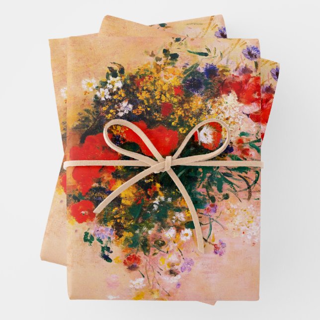 3 feuilles de papier d'enveloppement de fleurs Vin (En situation)