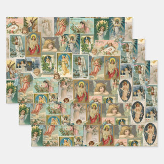 3 Feuilles d'enveloppes d'Angel de Noël Vintage