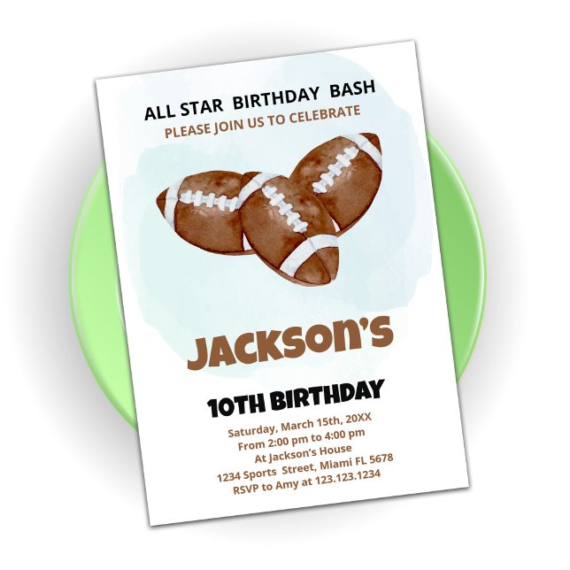 3 Invitations d'anniversaire de football Brown (Créateur téléchargé)