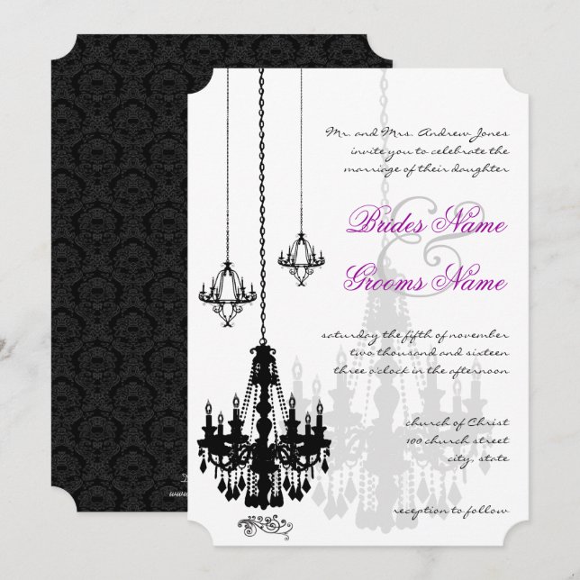 3 Lustres Noirs Invitations de Mariage Ombres (Devant / Derrière)
