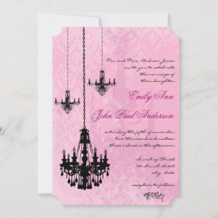 3 Lustres noirs Mariage damassé rose Invitation