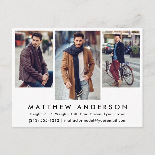 3 Modèle photo Acteur Photo Comp Card Carte postal (Devant)