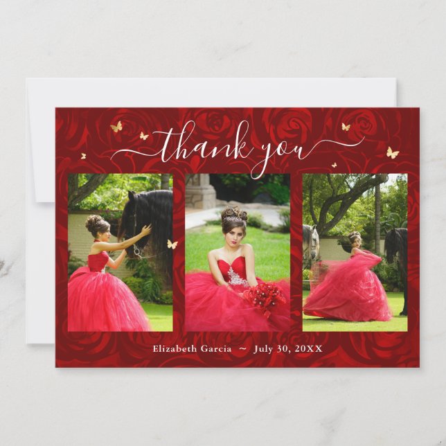 3 modèles de photo Élégant Quinceanera or et rouge (Devant)