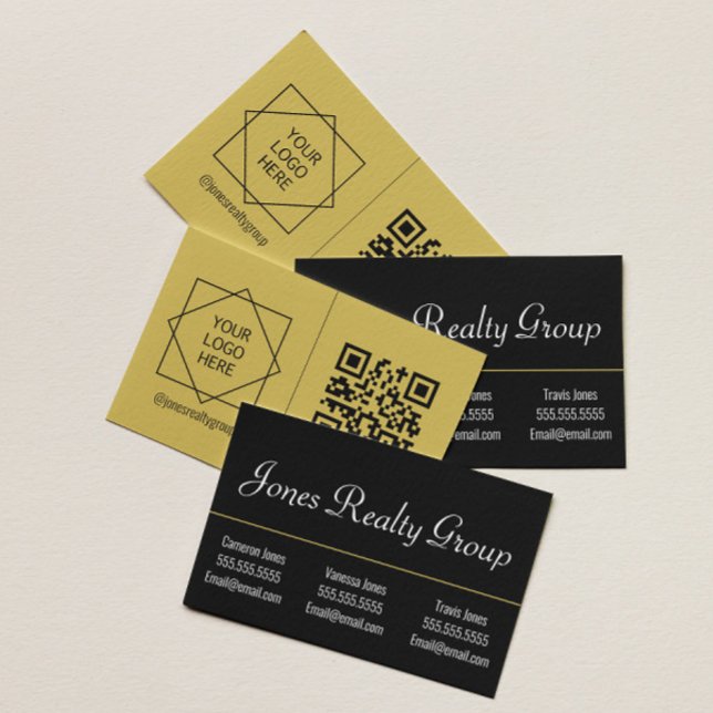3 Noms Code QR Logo | Carte de visite moderne noir (Créateur téléchargé)