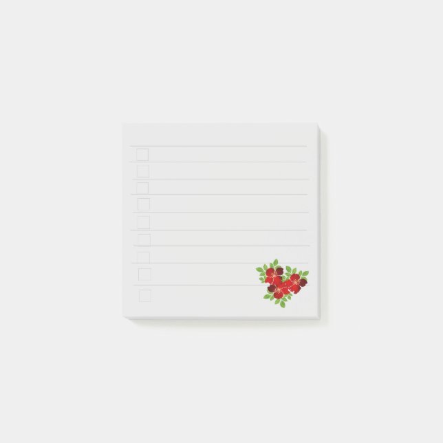 3 Notes post-it de fleurs rouges (Devant)