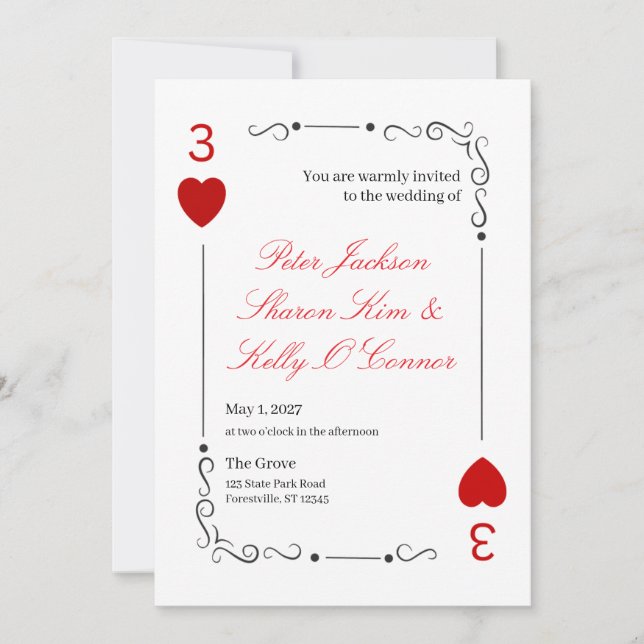 3 of Hearts Throuple Wedding Invitation (Devant)