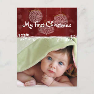 3 Ornements blancs Première photo de Noël Carte po