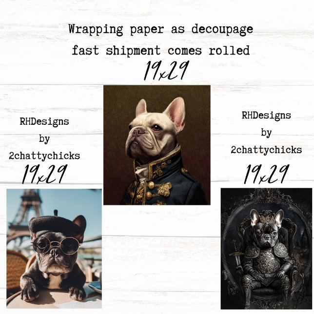 3 Papier cadeau de royauté Bouledogue français Dec (Créateur téléchargé)