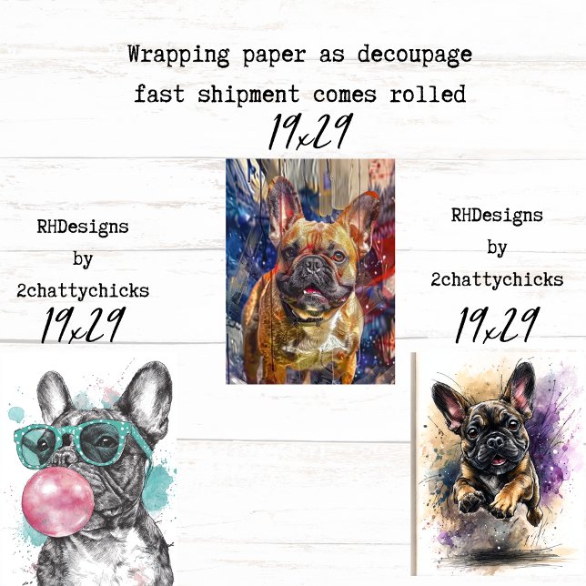 3 Papier Collé pour Découpage Trio Bouledogue Fran (Créateur téléchargé)