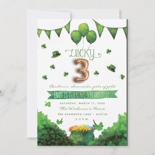 3 Patrick's Day Invitations à la fête d'anniversai (Devant)