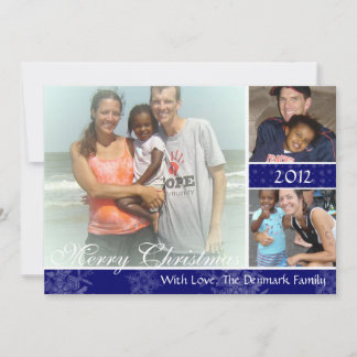 3 Photo Blue Snowflakes Carte de Noël