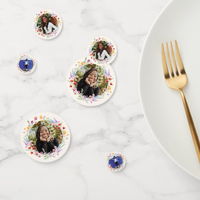 3 Photo Boho Watercolor Floral Grad Photo Confetti (Groupe)