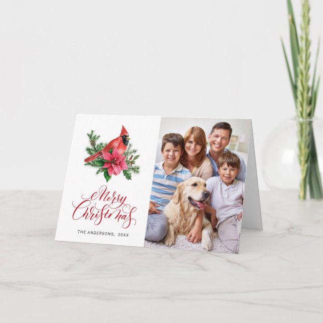 3 PHOTO Carte de Noël à l'aquarelle Cardinal Rouge (Devant)