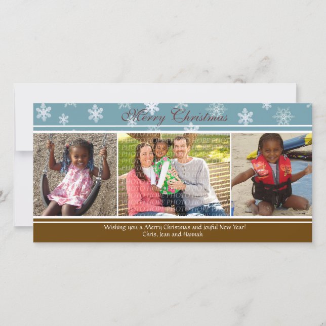 3 Photo Carte de Noël Blue/Brown Snowflake (Devant)