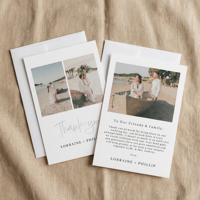 3 photo carte de remerciements mariage minimal (3 photo minimal wedding thank you card)