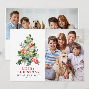 3 PHOTO Carte de vœux d'arbre de Noël Holly Berry