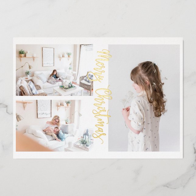 3 photo Christmas Gold Carte photo (Recto)