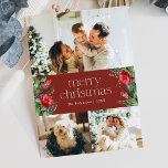 3 Photo Elegant Winter Red Joyeux Noël Carte<br><div class="desc">Cette collection présente des fleurs rouges aquarelles,  des baies et de la verdure hivernale avec une typographie moderne et élégante,  avec un motif botanique d'hiver.</div>