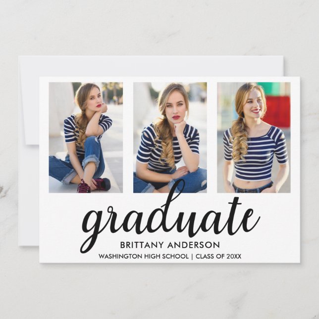 3 Photo Gold Modern Graduation Party Invitation WB (Devant)