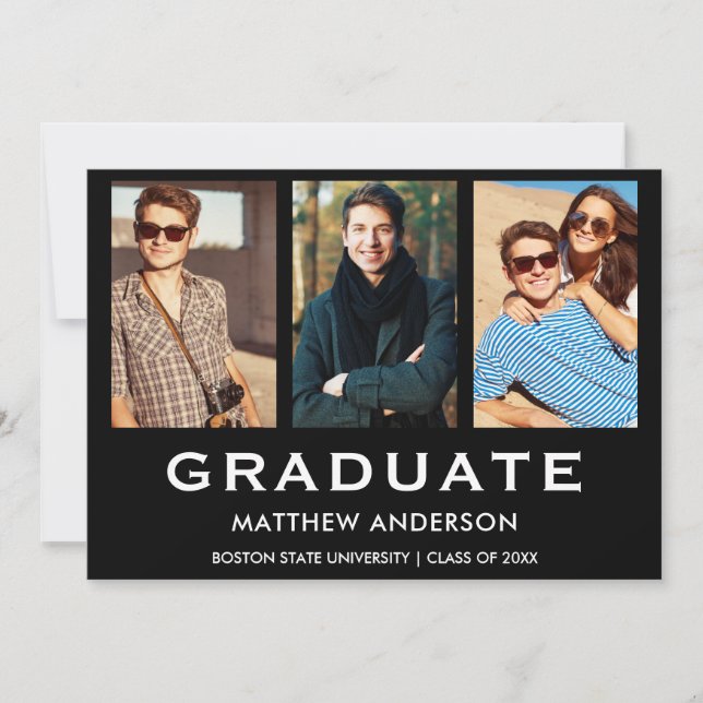 3 Photo Graduation Party Modern Invitation (Devant)